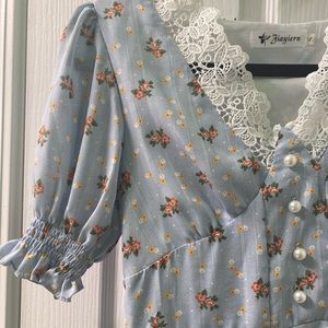 Cottage-core style blue dress